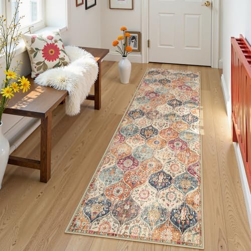 Lahome Moroccan Washable Runner, 2x6 Kitchen Runners for Hallways 6 Feet - color: Burnt Orange/Teal Multi, size: 2' x 6' (Runner)