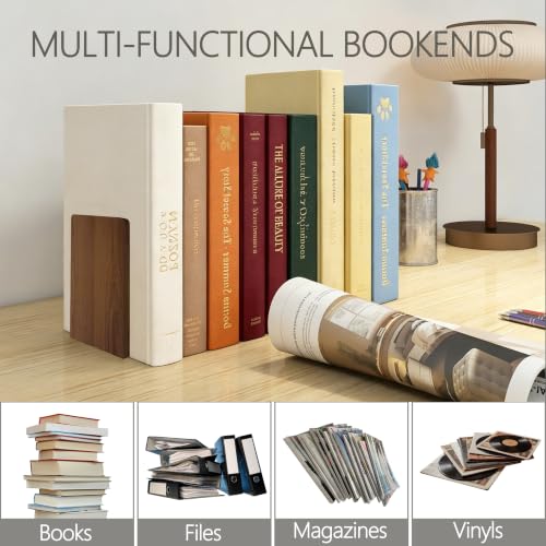 Myluxi Wooden Bookends for Shelves,Heavy Duty Walnut Book End 7x5x4in 1Pair - color: Square-1pair
