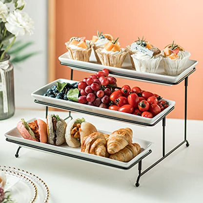 Gomakren 3 Tier Rectangular Serving Tray 14 Inch Serving Platters and Stand - color: Black, size: 15.7" x 13.5" x 9.2"