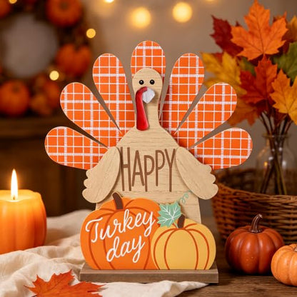 Zcaukya Thanksgiving Table Decorations Wooden Turkey Fall Centerpieces - size: style 3