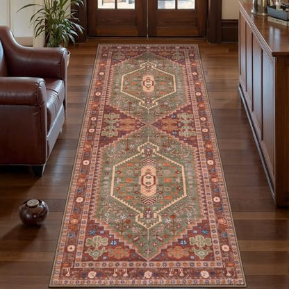 Ciicool 2x5ft Runner Rug,Washable Hallway Terracotta/Green Kitchen Carpet - color: Terracotta/Green, size: 2' x 5' (Runner)