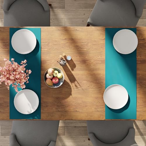 Encasa XO Table Runner, Cotton Canvas Dining Runner 13"x36" - color: Azul Blue, size: 13x36 in