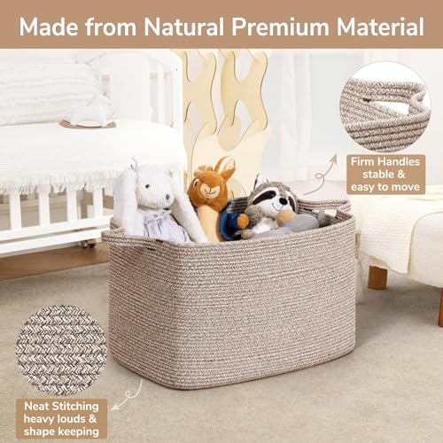 Goodpick 85L Large Woven Rope Blanket Basket, Rectangle, Brown - color: Brown, size: X-Large(23.6"L x 15.7"W x 13.8"H)