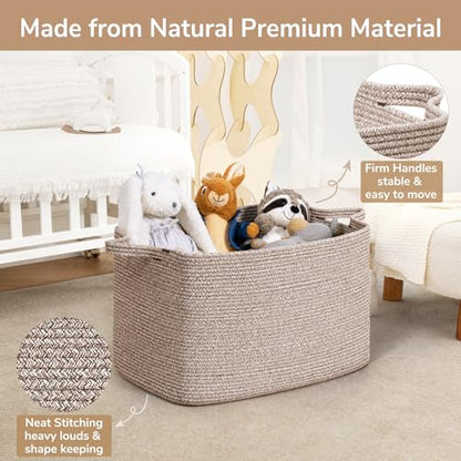 Goodpick 85L Large Woven Rope Blanket Basket, Rectangle, Brown - color: Brown, size: X-Large(23.6"L x 15.7"W x 13.8"H)