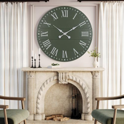 Large Wall Clock with Roman Numeral, 28” Shiplap Farmhouse Clock - color: Green, size: 28 Inch