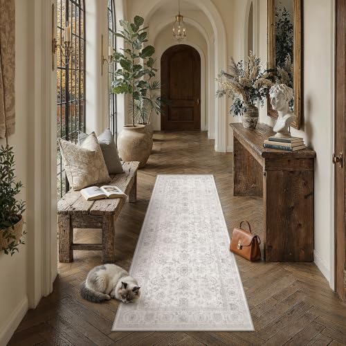 PureCozy 2x6 Grey Washable Runner Rug for Kitchen Vintage Distressed - color: Grey, size: 2' x 6' (Runner)