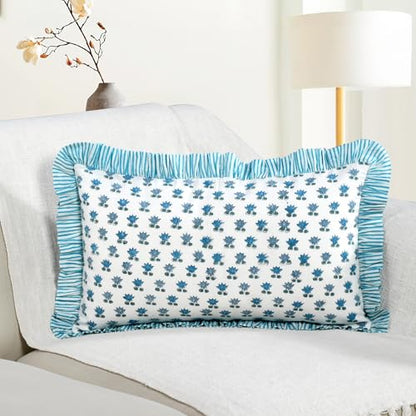 CPC Arctic Blue Block Print Ruffle Sham Pillow Cover 12x20 Inch, Pack of 1 - color: Arctic Blue, size: 20" x 12" (Pack of 1)