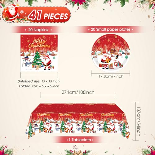 41 PCS Christmas Party Decorations,Christmas Table Decorations Xmas Party Tableware Set Include Disposable Christma Paper Plates Napkins and Tablecloth,Xmas Holiday Party Serves 20 Guests - color: Christmas Party