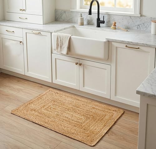 THE BEER VALLEY Jute Braided Rug 2x3 Feet - Natural - color: Natural, size: 2' x 3' (Rectangular)