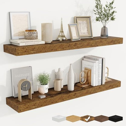 Floating Shelves for Wall, Wall Mounted Wood Shelves, Brown, Set of 2, 40in - color: Rustic Brown, size: 40"W x 6.5"D , 2 Pack