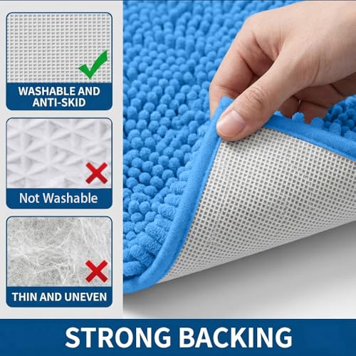Bathroom Rugs Sets 2 Piece,Super Absorbent Chenille Bath Mats and U-Shaped Toilet Rug,Strong PVC Non Slip Backing,Microfiber Washable Dry Quickly Bath Mats for Bathroom(20"x32"+20"x20"U, Calm Blue) - color: Calm Blue