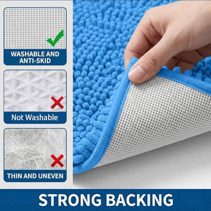 Bathroom Rugs Sets 2 Piece,Super Absorbent Chenille Bath Mats and U-Shaped Toilet Rug,Strong PVC Non Slip Backing,Microfiber Washable Dry Quickly Bath Mats for Bathroom(20"x32"+20"x20"U, Calm Blue) - color: Calm Blue