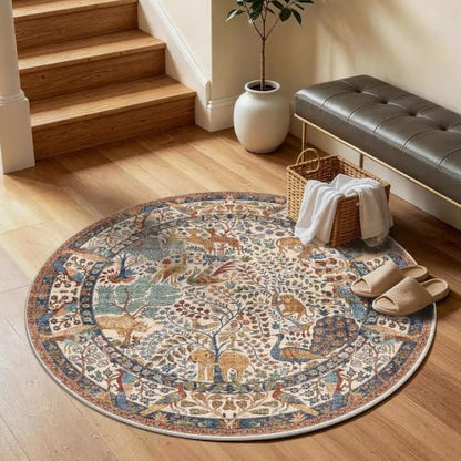 4ft Round Rug Circular Animal Print Area Rug Low Pile Indoor Rug - color: Beige, size: 4' (Round)