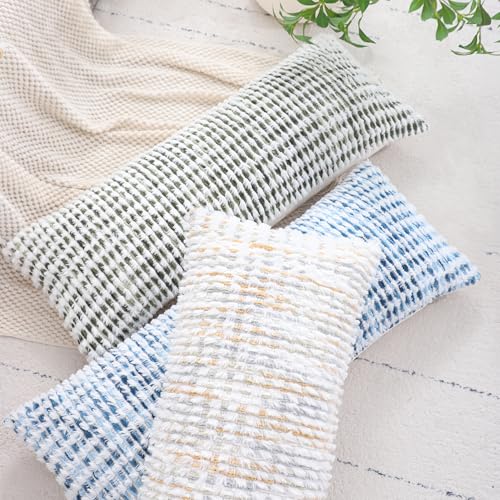 LUOYEHK Boho Throw Pillow Covers 14x36 Inch Chenille Tufted Pillowcase Farmhouse Neutral Cushion Covers for Couch Sofa Bed Living Room, Blue White (1 Piece) - color: Blue White, size: 36" x 14" (Pack of 1)