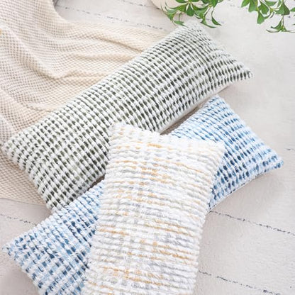 LUOYEHK Boho Throw Pillow Covers 14x36 Inch Chenille Tufted Pillowcase Farmhouse Neutral Cushion Covers for Couch Sofa Bed Living Room, Blue White (1 Piece) - color: Blue White, size: 36" x 14" (Pack of 1)