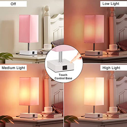 Pink Touch Table Lamp for Bedroom - Dimmable, USB C+A, Girls Bedside Lamp - color: A：pink