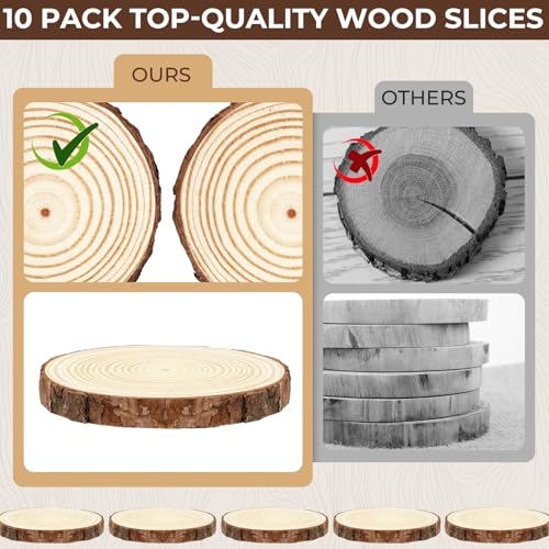 FSWCCK 10 Wood Slices 4-4.7in, Unfinished Bark Discs for Centerpieces - size: 10 Pcs 4"- 4.7"