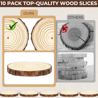 FSWCCK 10 Wood Slices 4-4.7in, Unfinished Bark Discs for Centerpieces - size: 10 Pcs 4"- 4.7"