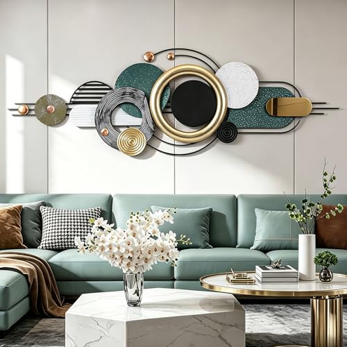 Lucky Monet Wall Art Decor Large Metal Wall Art Modern Geometric Circular Decor 59"x21" Wall Sculptures Wall Hanging Decoration for Living Room Dinning Room Bedroom Entryway Kitchen (Style 7) - color: Style 7