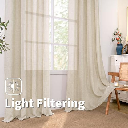 BGment Begie Faux Linen Curtains 63 Inch Length 2 Panels for Bedroom - color: B - Linen Beige, size: 52"W x 63"L (Pack of 2)