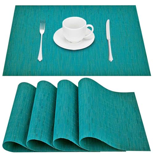 GIVERARE Placemats Set of 4, Heat-Resistant Woven Vinyl Placemat, Non-Slip Washable PVC Table Mat, Easy to Clean Premium Plastic Mats for Dining, Kitchen Table (Turquoise) - color: Turquoise