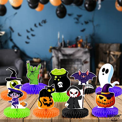 KatchOn Halloween Honeycomb Centerpieces, Pack of 9 - color: Green, Orange & Black