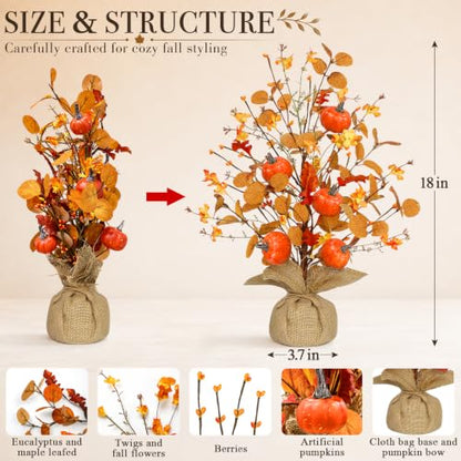 Timer & Pumpkin - Fall Decor 2 Pack 18 Inch Lighted Fall Tree Tabletop