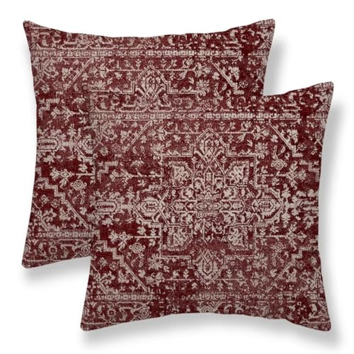 Burgundy Carpet Pattern Boho Pillow Covers 16 x 16 Inch Set of 2 - color: Burgundy Boho, size: 16" x 16" (Pack of 2)