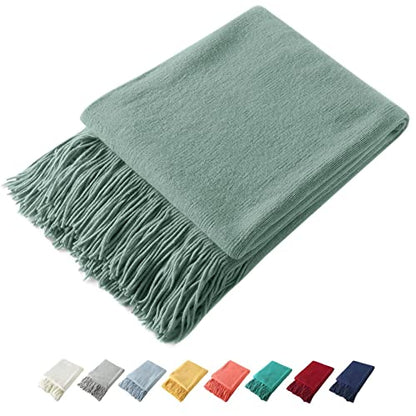 Homiest Sage Green Knitted Throw Blanket with Fringe, 50x60 Inch - color: Sage Green, size: 50" x 60"