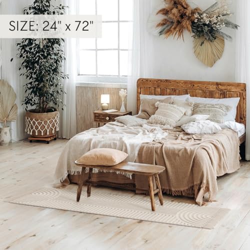 Beautiful 2x6 ft Boho Runner Rug with Tassels - Soft Cotton for Hallway - color: Cream, size: 2' x 6' (Rectangular)