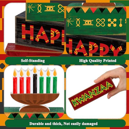 Yuntau 4 Pcs Kwanzaa Table Decorations Wood Block Sign Tiered Tray Decor - style: Candlestick