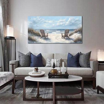 Ouzzlie Coastal Wall Art Light Blue Picture Art for Bedroom - color: Light Blue, size: 48"L x 24"W