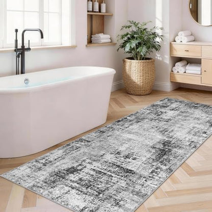 2x6 Washable Kitchen Runner Rug: Abstract Non Slip Throw Door Mat Black - color: Black, size: 2' x 6' (Runner)