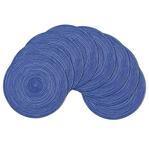 SHACOS Round Braided Placemats Set of 8 Round Table Mats for Dining Tables Washable Fabric Kitchen Table Place Mats (Blue White, 8) - color: Blue White, size: Set of 8
