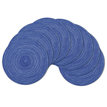 SHACOS Round Braided Placemats Set of 8 Round Table Mats for Dining Tables Washable Fabric Kitchen Table Place Mats (Blue White, 8) - color: Blue White, size: Set of 8