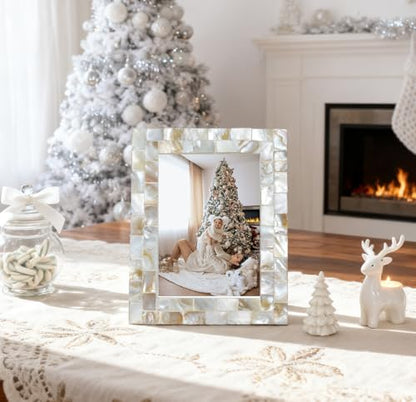Picture Frame 5x7 Mother of Pearl Photo Frame,Beach Picture Frame Tabletop or Wall Hanging Display Frame(5x7 Natural White,1pc) - color: Natural White, size: 5x7 Inch