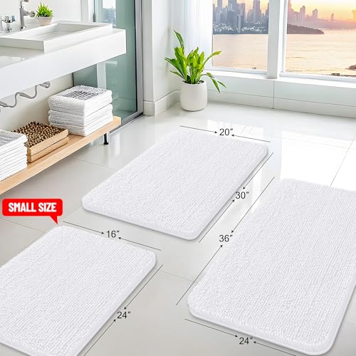 Arotive Bathroom Rugs 30x20, Soft Absorbent Shaggy Chenille Bath Rugs - color: White, size: 30" X 20"