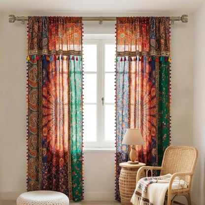 Boho Wood Curtain Rods for Windows 32 to 120 Inch, 1" Adjustable Heavy Duty Window Curtain Rod with Imitation Wooden Grain Leaf Finials, Farmhouse Drapery Rods, Size 32"-120", Dark Weathered Wood - color: Dark Weathered Wood, size: 32" to 120"