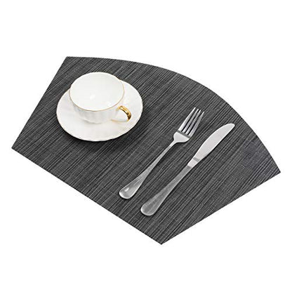 SHACOS Small Round Table Placemats Set of 5 Woven Vinyl Wedge Placemats with Centerpiece Round Table Mats Heat Resistant Wipe Clean (5, Black Gray) - color: Black Gray