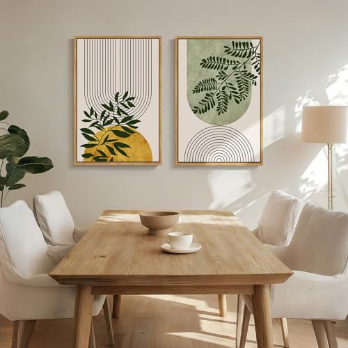 Framed Boho Abstract Neutral Canvas Wall Art for Living Room, 20x30 Inch - color: Green Yellow, size: 20" W x 30" H x 2Pcs