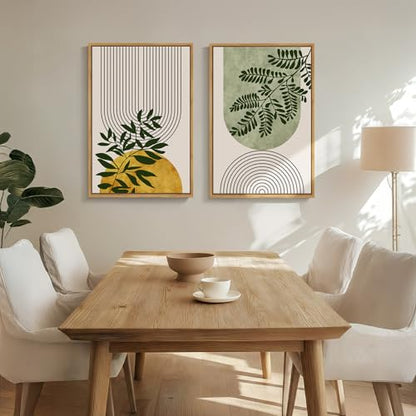 Framed Boho Abstract Neutral Canvas Wall Art for Living Room, 20x30 Inch - color: Green Yellow, size: 20" W x 30" H x 2Pcs