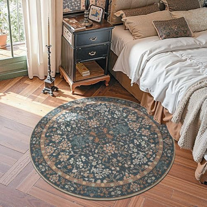 jinchan 5ft Washable Round Area Rug, Soft Floral Non-Slip, Dark Blue - color: Dark Blue, size: 5' (Round)