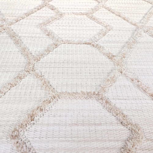 Hauteloom Hive Farmhouse Living Room Bedroom Modern Moroccan Trellis Area Rug - Soft Shaggy High Low Carpet - High Pile - Bohemian, Boho - Gray, Brown, Beige, Cream - 5'3" x 7' - color: Cream, Beige, Light Gray / Malilinao, size: 5'3" x 6'11" (Rectangular