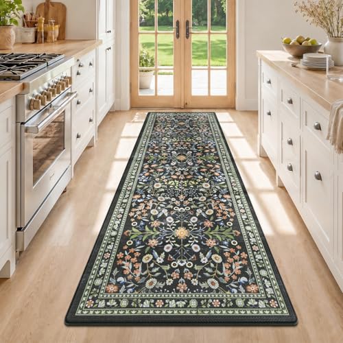 Yamaziot Boho Anti Fatigue Kitchen Rug 24"x 71" Black, Non-Slip Kitchen Mat - color: Black, size: 24"x72"