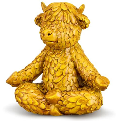 ReliThick Meditation Yoga Figurine 4.9" Highland Cow Meditating Yoga Statue