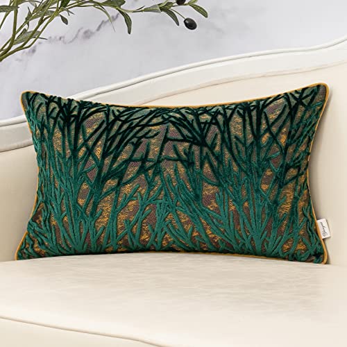 Yangest Green Throw Pillow Cover Velvet Cushion Cover Branches Rectangular Pillowcase for Sofa Couch Bedroom Living Room, 12x20 Inch - color: Green, size: 20" x 12" (Pack of 1)