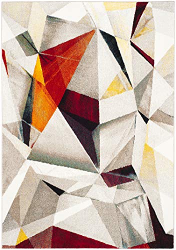 SAFAVIEH Porcello Collection Area Rug - 6'7" x 9', Light Grey & Orange, Modern Abstract Design, Non-Shedding & Easy Care, Ideal for High Traffic Areas in Living Room, Bedroom (PRL6940F) - color: Light Grey/Orange, size: 6'7" x 9' (Rectangular)