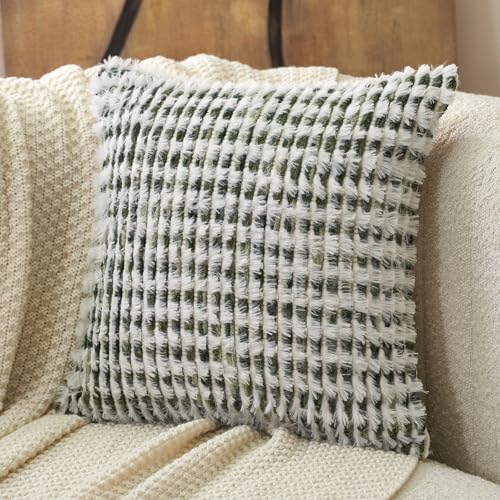 Aeckself Boho Chenille Tufted Pillow Cover 20 x 20 Inch, Decorative Square Throw Pillow Cover Neutral Pillowcase for Couch Bedroom Living Room, Green White - color: Green White, size: 20" x 20" (Pack of 1)