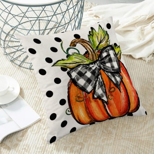 BETGINY Fall Throw Pillow Covers 18x18 Inch Set of 2 Polka Dot Pumpkin - color: Black Orange, size: 18" x 18" (Pack of 2)
