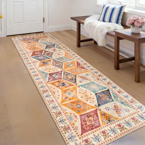 Moroccan Vintage Distressed Boho Geometric Cream 2x6 Runner Rug - color: Cream, size: 2' x 6' (Rectangular)